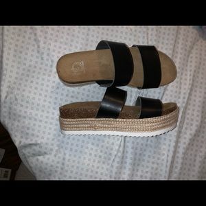 black platform 2 strap sandals